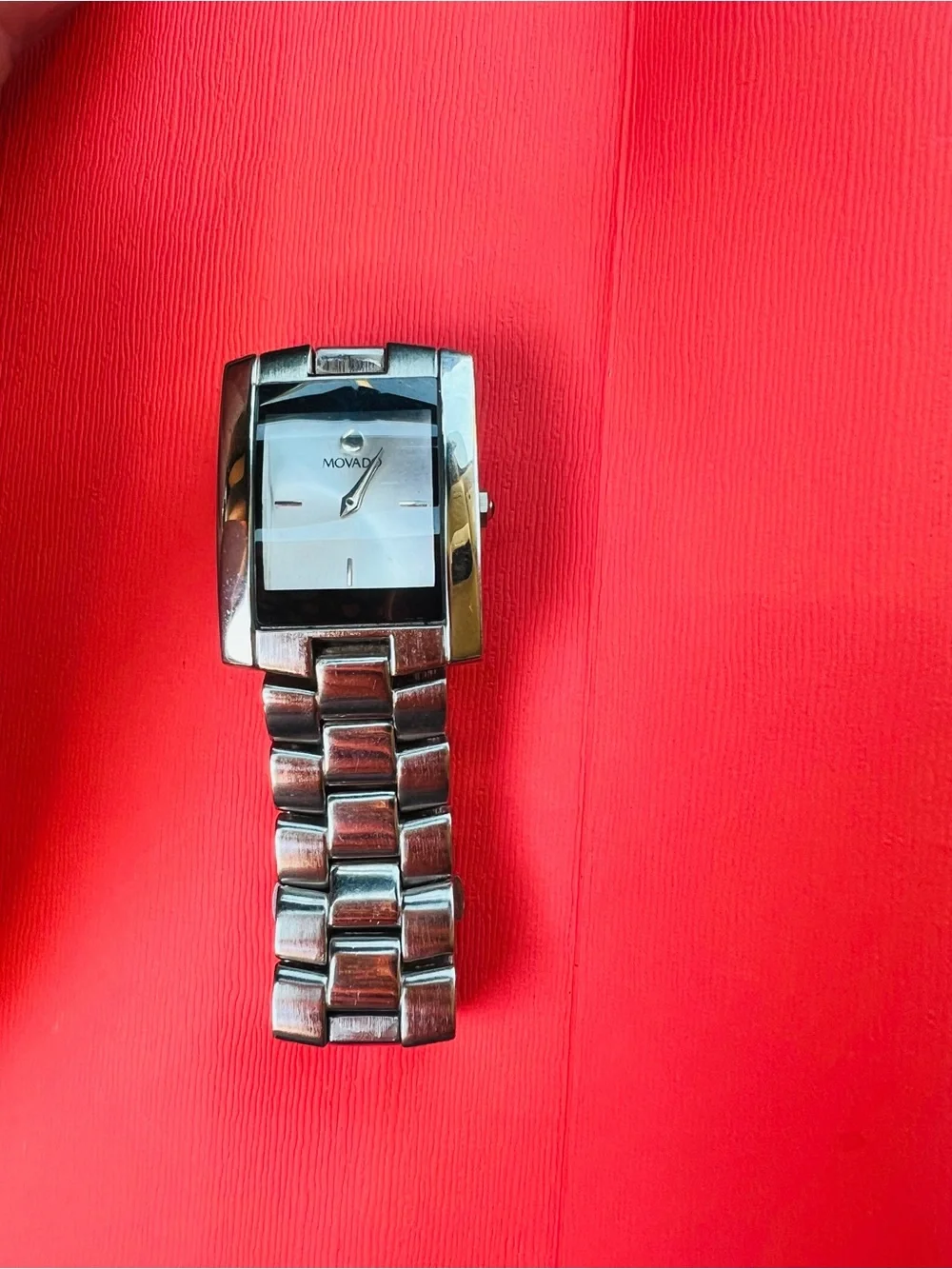 Movado Eliro 21mm Silver-Tone Rectangular Watch with Sunburst Dial
